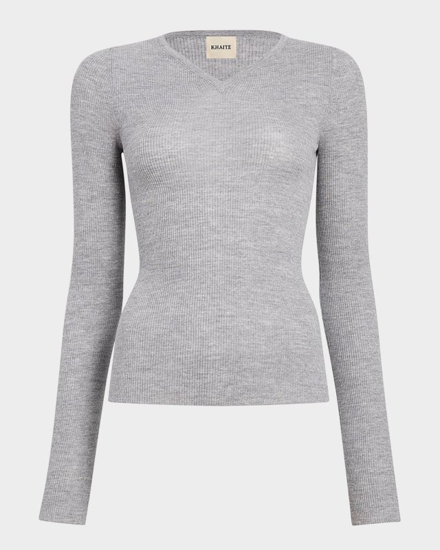 Tania V-Neck Long-Sleeve Rib Top